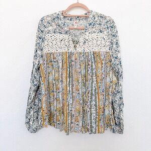 Womens Boho Blouse Size 1X Floral‎ Patchwork Lace Peasant Cottagecore Romantic